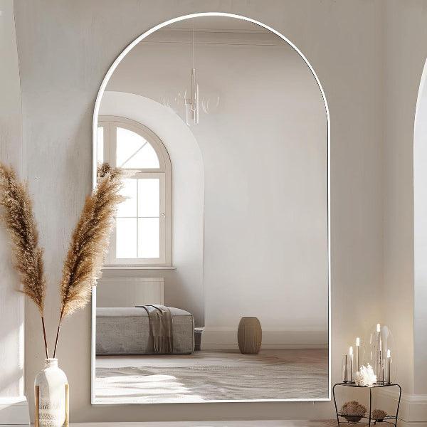 Oversized Arched Floor Mirror, White Frame