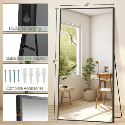 Rectangular Oversized Floor Mirror, Black Frame