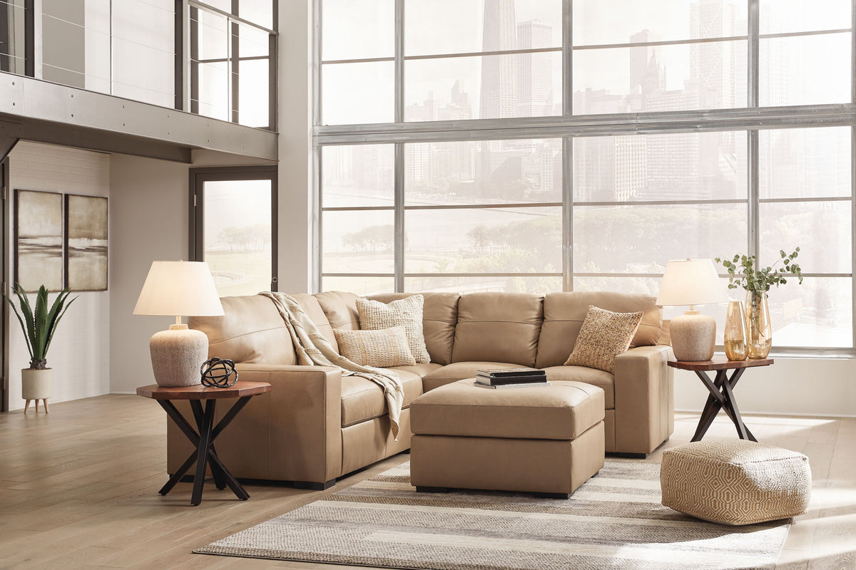 Close-up of the leather upholstery and clean-lined arm