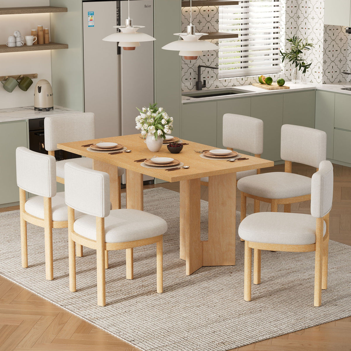 Close view of the dining table top surface
