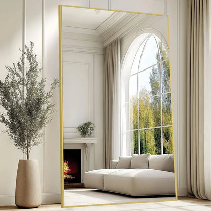 Oversized Arched Floor Mirror, Black Aluminum Frame