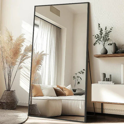 Rectangular Oversized Floor Mirror, Black Frame