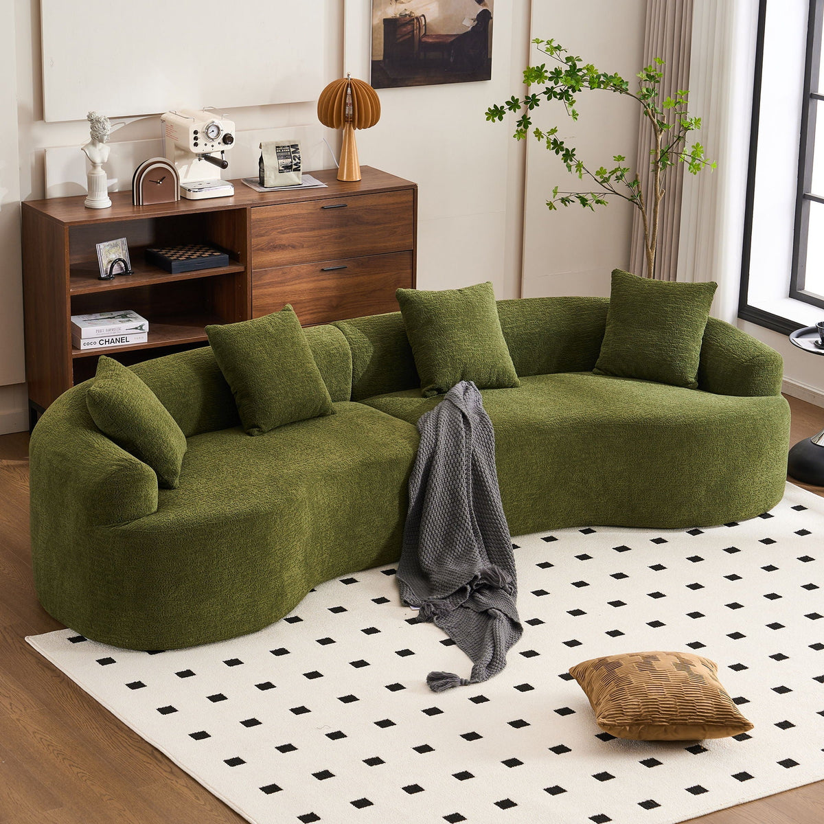 Curved 4 Seater Fabric Sofa, All-Foam Build