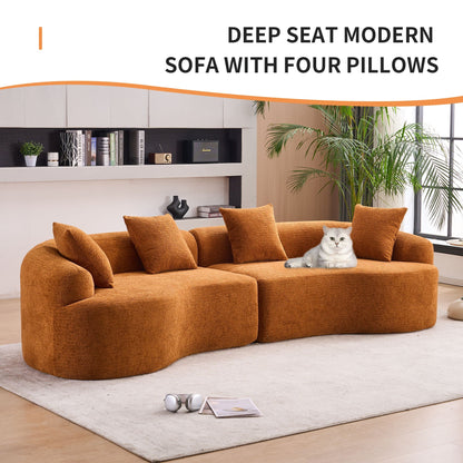 Curved 4 Seater Fabric Sofa, All-Foam Build