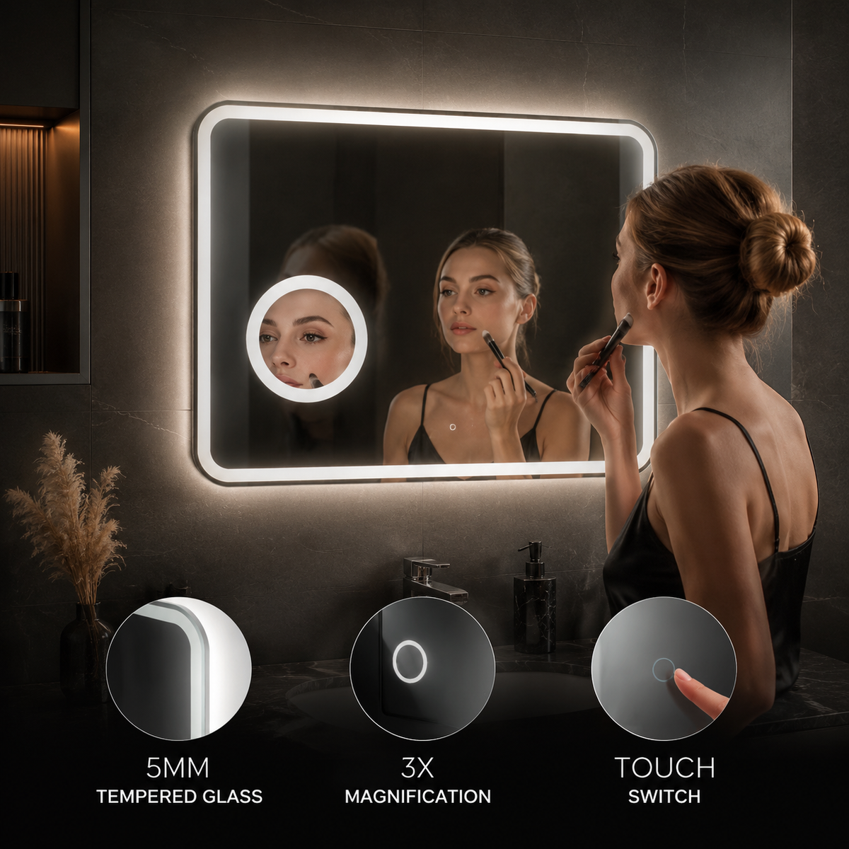 LED Bathroom Mirror with 3X Magnifier, Anti-Fog