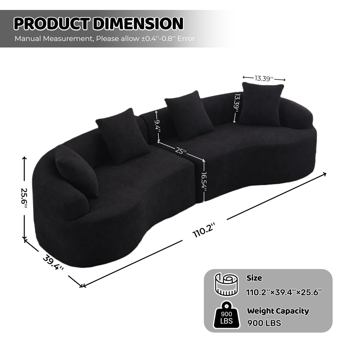 Curved 4 Seater Fabric Sofa, All-Foam Build