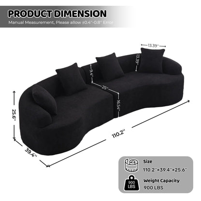Curved 4 Seater Fabric Sofa, All-Foam Build