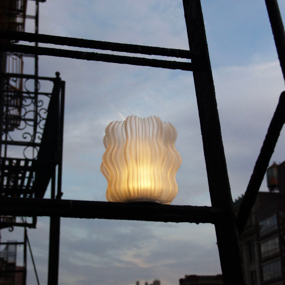 Cordless mini wavy lamp shown unlit in daylight