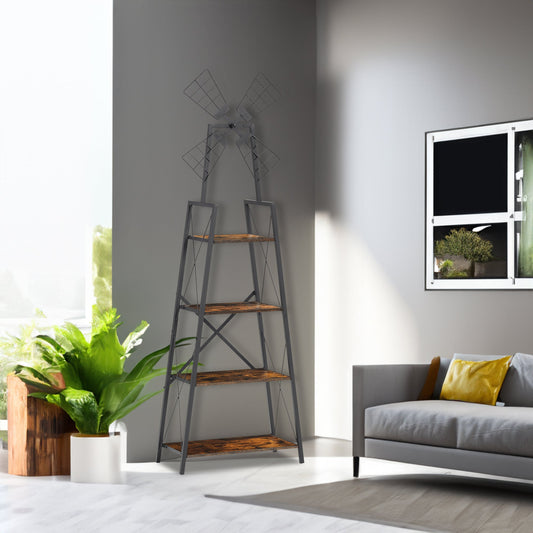Four tier narrow bookcase shown in a room setting