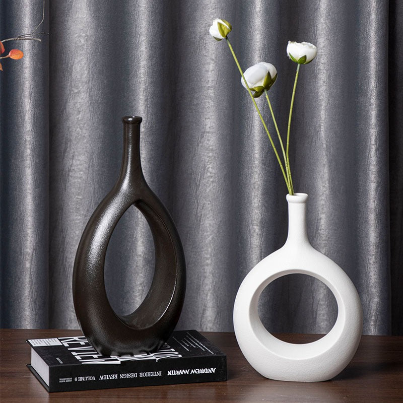 Ceramic vase shown in the black color option