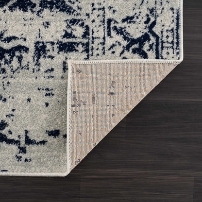 Vintage Pattern Area Rug, Navy and Gray