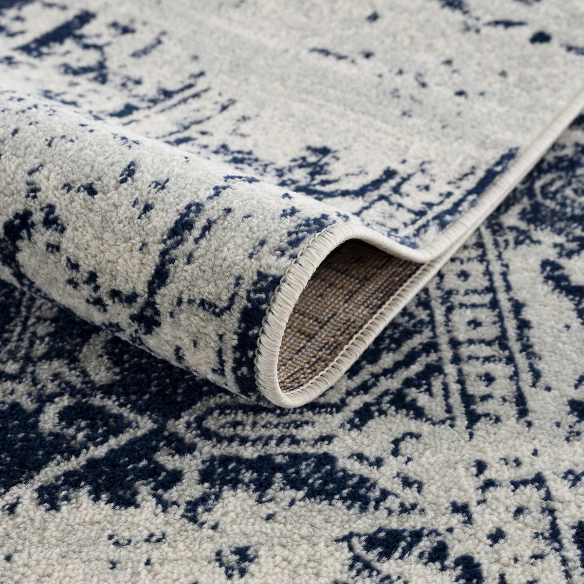 Vintage Pattern Area Rug, Navy and Gray