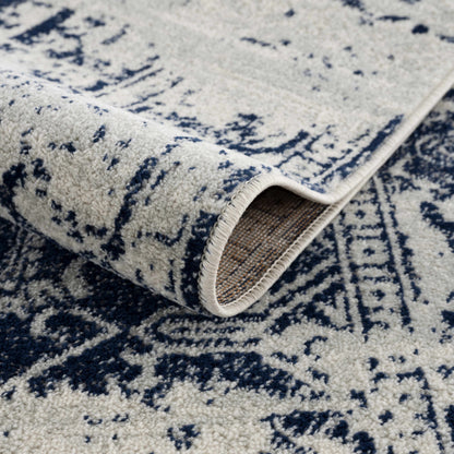 Vintage Pattern Area Rug, Navy and Gray