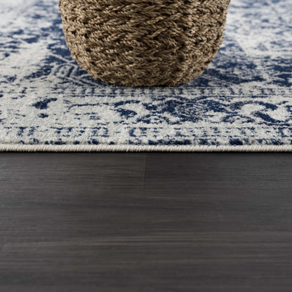 Vintage Pattern Area Rug, Navy and Gray