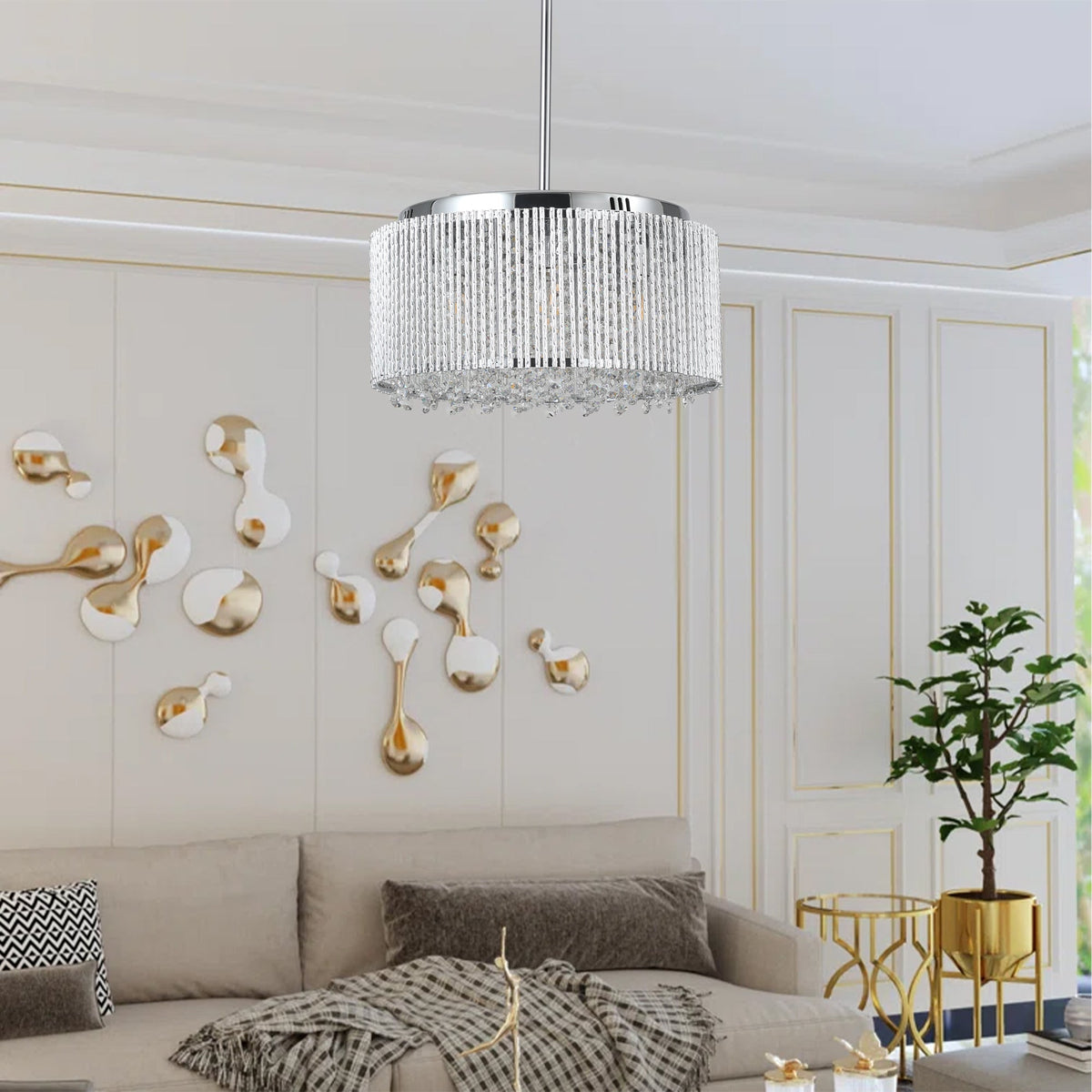 Round Crystal Chandelier, Chrome Frame