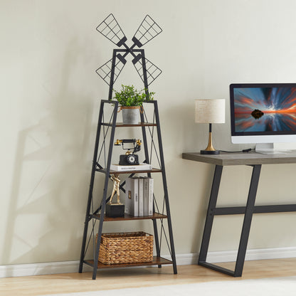 Four tier narrow bookshelf shown in a home office setting