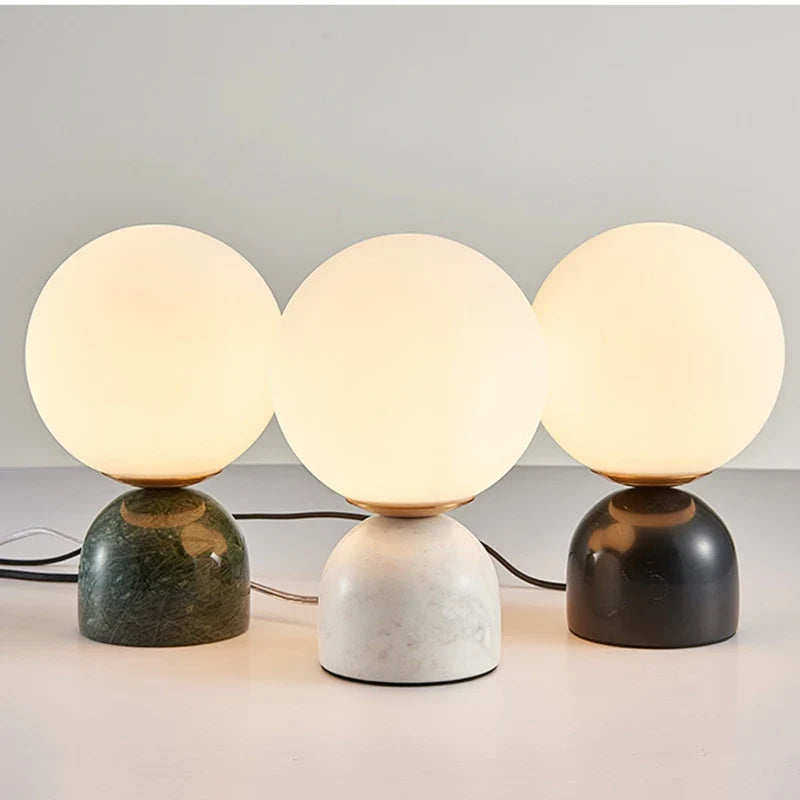 Marble glass table lamp on nightstand