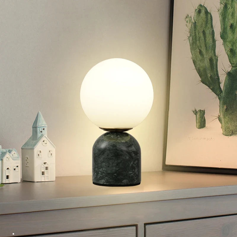 Close-up of marbled glass lamp body