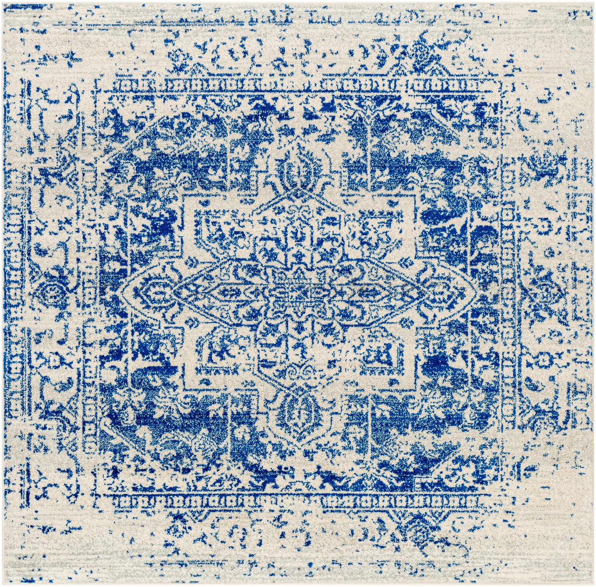 Vintage Pattern Area Rug, Navy and Gray