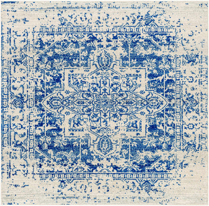 Vintage Pattern Area Rug, Navy and Gray