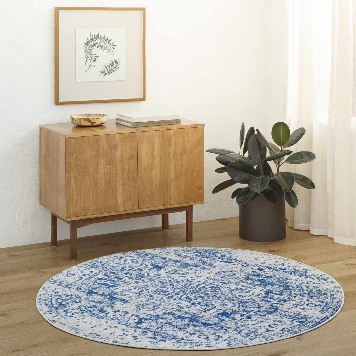 Vintage Pattern Area Rug, Navy and Gray