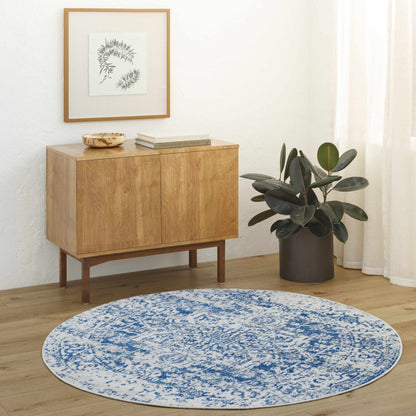 Vintage Pattern Area Rug, Navy and Gray