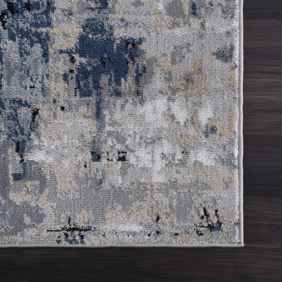 Abstract Area Rug, Blue, Gray and Ivory