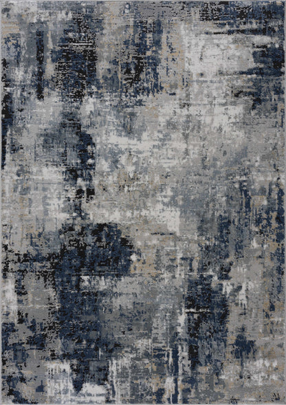 Abstract Area Rug, Blue, Gray and Ivory