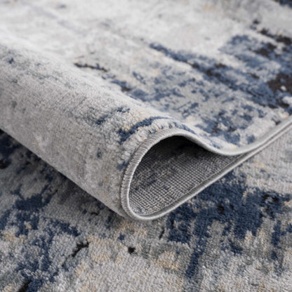 Abstract Area Rug, Blue, Gray and Ivory