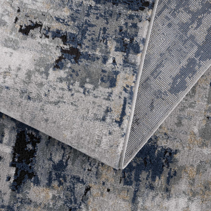 Abstract Area Rug, Blue, Gray and Ivory