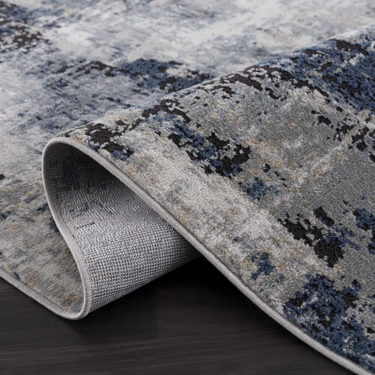 Abstract Area Rug, Blue, Gray and Ivory