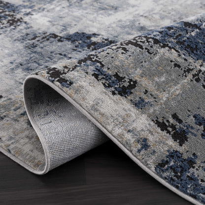 Abstract Area Rug, Blue, Gray and Ivory