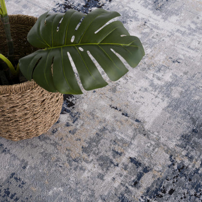 Abstract Area Rug, Blue, Gray and Ivory