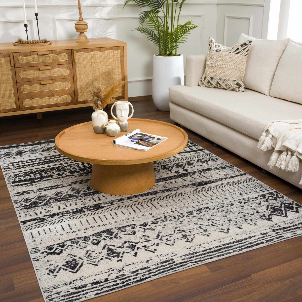Machine Washable Area Rug, Black and Gray