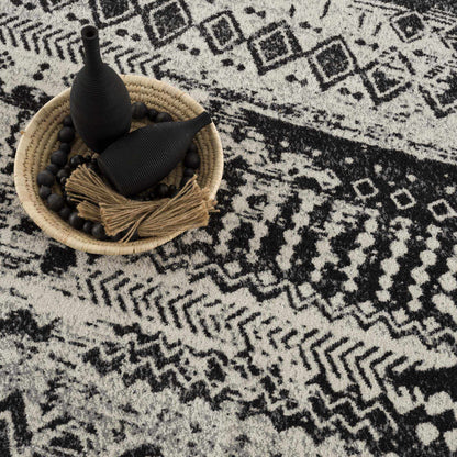 Machine Washable Area Rug, Black and Gray