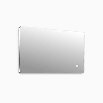 Frameless LED mirror lit and viewed straight on against a plain background