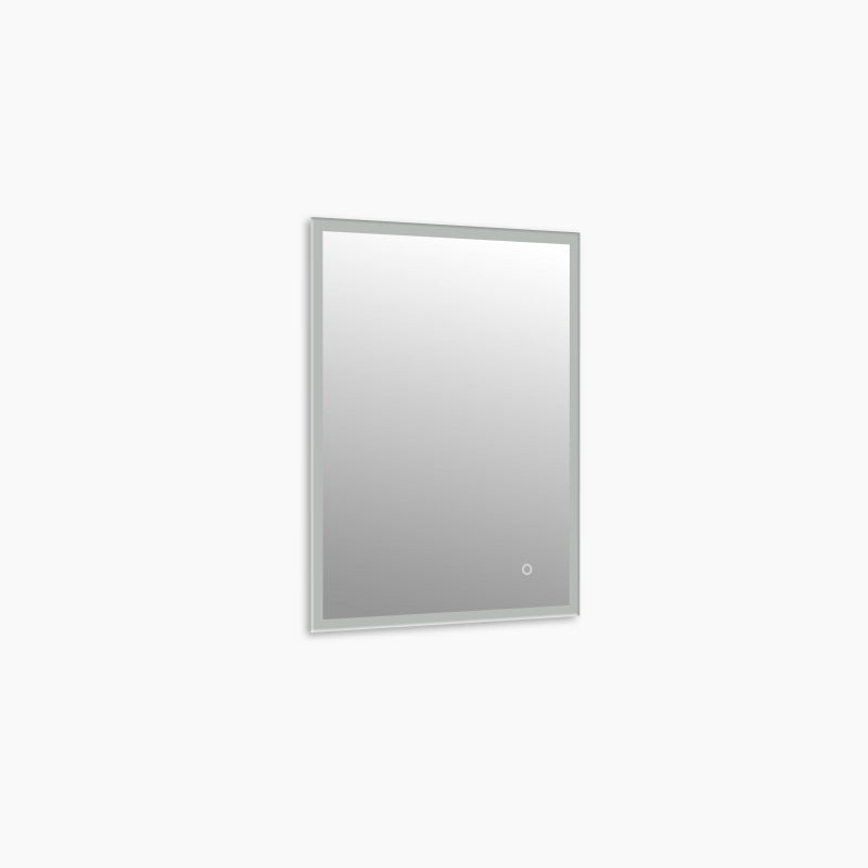 Rectangular LED mirror lit and viewed straight on against a plain background