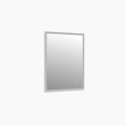 Rectangular LED mirror lit and viewed straight on against a plain background