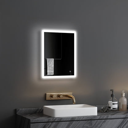 Lyra LED bathroom mirror shown above a vanity in a bathroom