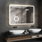 LED bathroom mirror with 3X magnifier above vanity