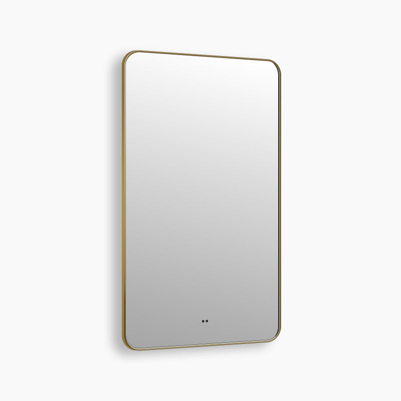 Rectangular LED mirror lit and viewed straight on against a plain background