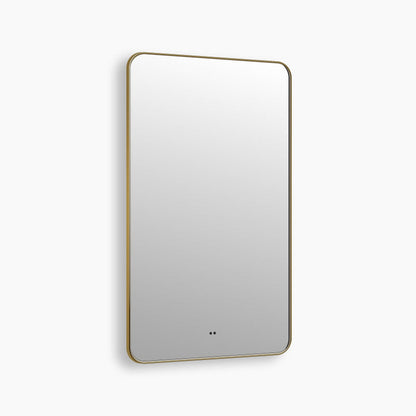 Rectangular LED mirror lit and viewed straight on against a plain background