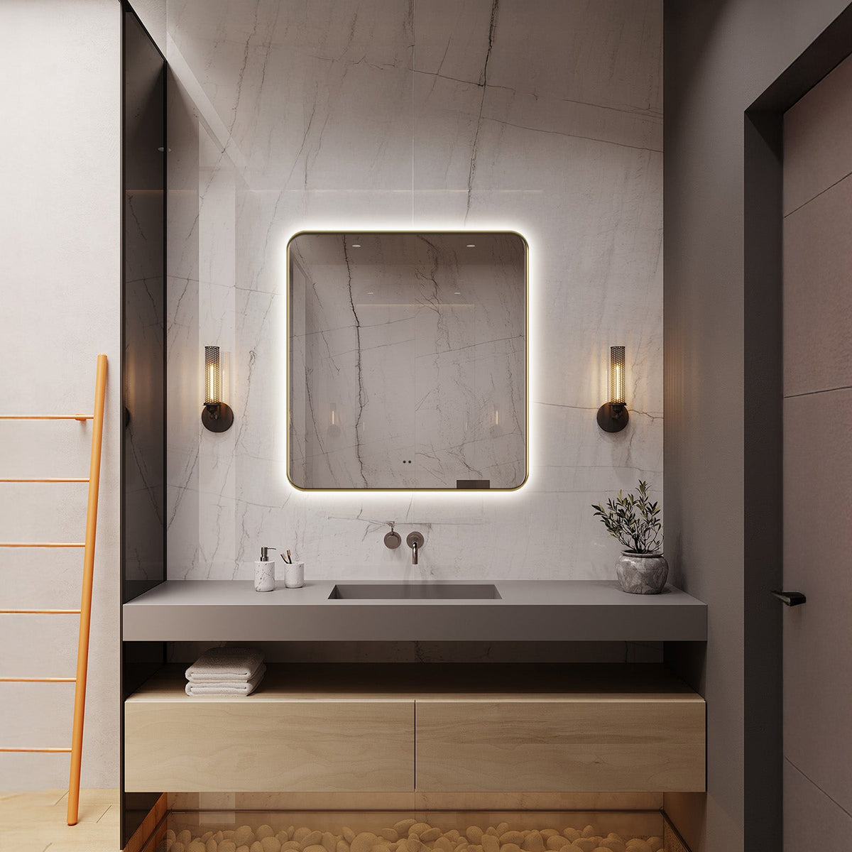 LED Bathroom Mirror, Brushed Gold in 5 Sizes
