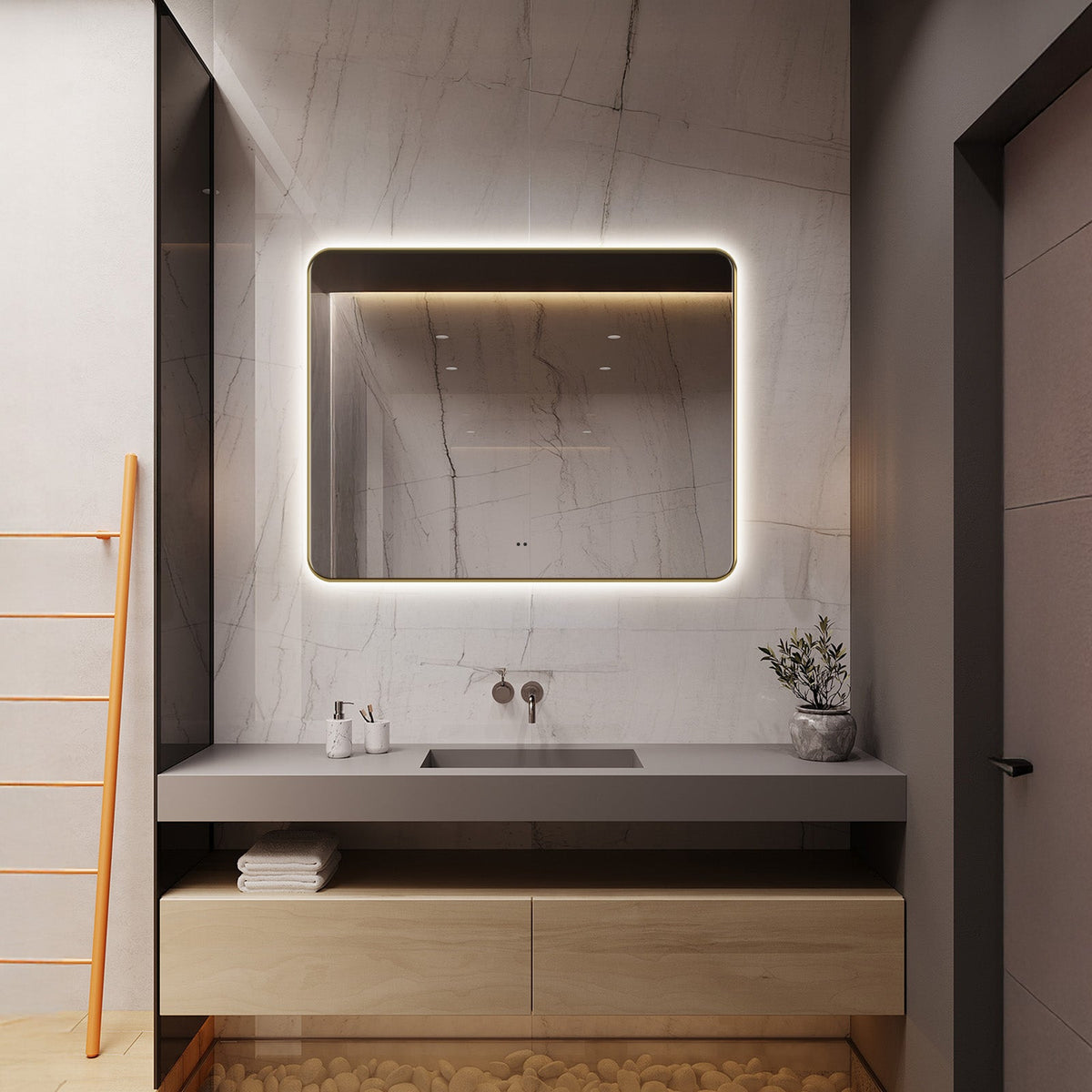 LED Bathroom Mirror, Brushed Gold in 5 Sizes