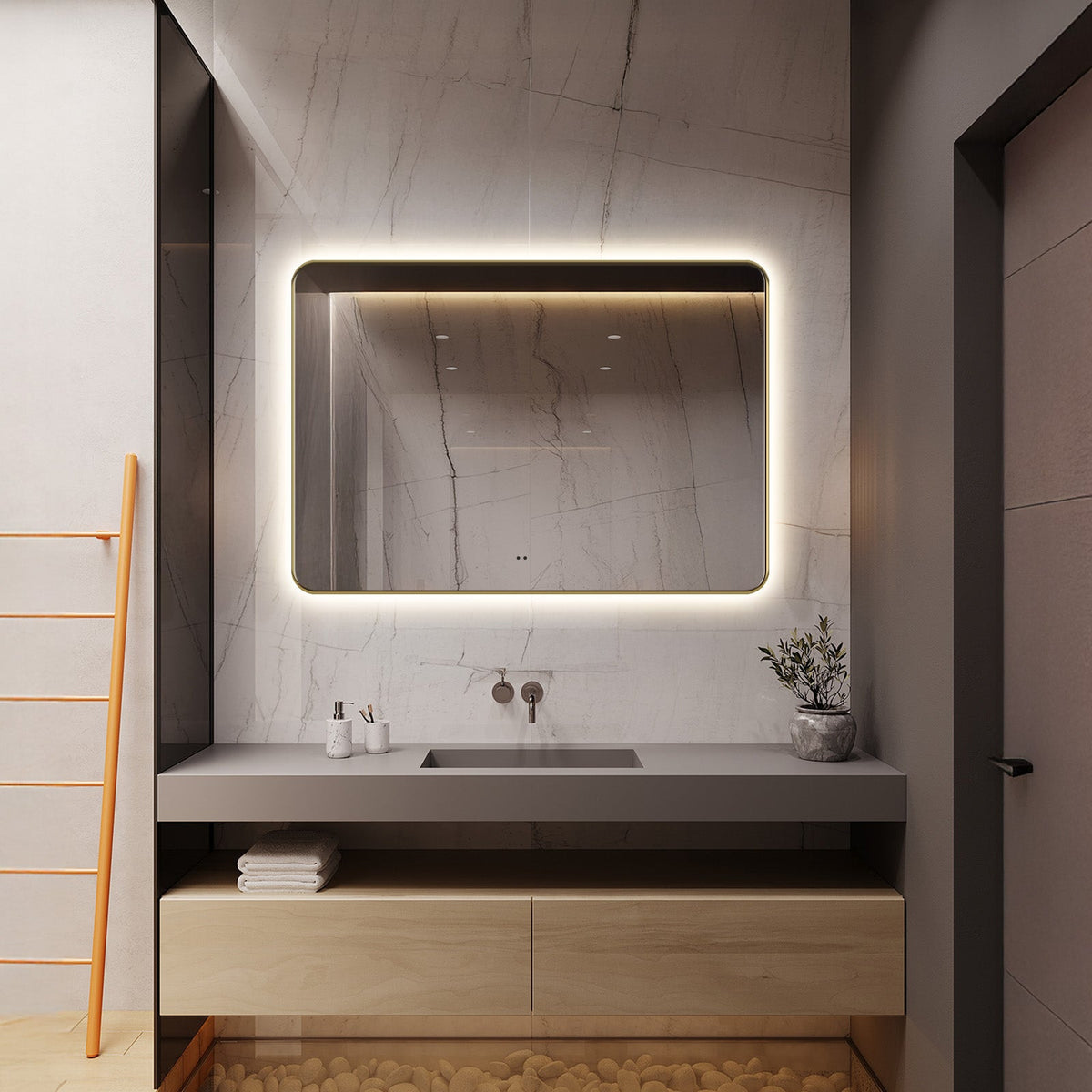 LED Bathroom Mirror, Brushed Gold in 5 Sizes