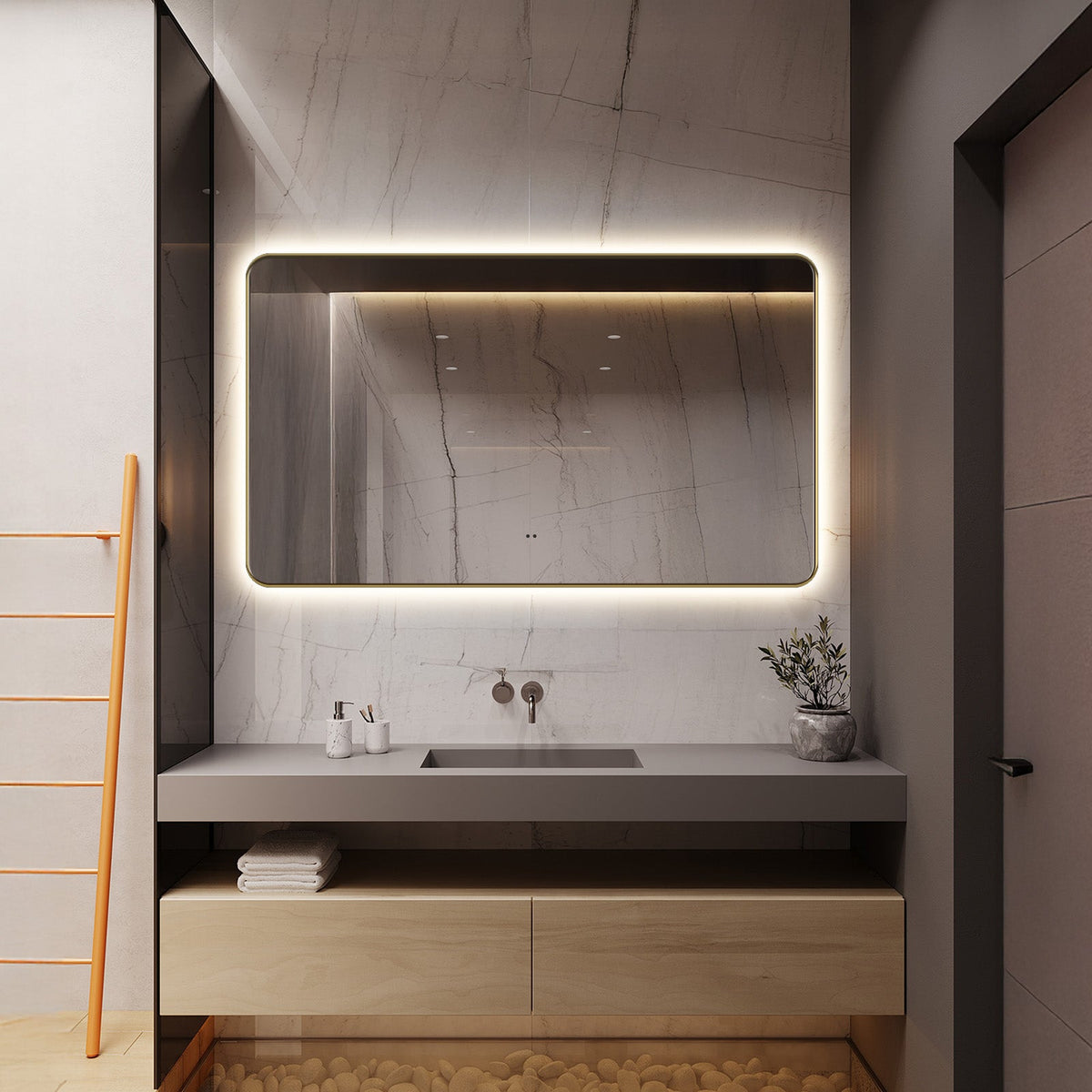 LED Bathroom Mirror, Brushed Gold in 5 Sizes