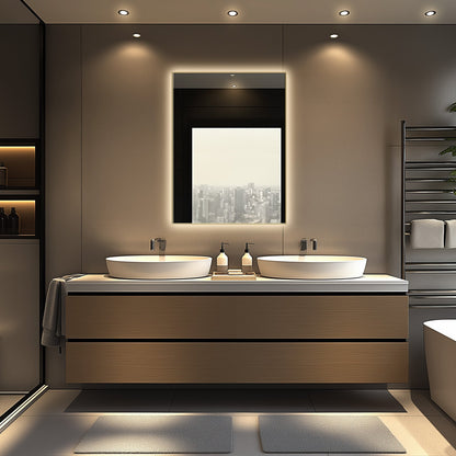 Backlit LED Bathroom Mirror, Brushed Gold Frame