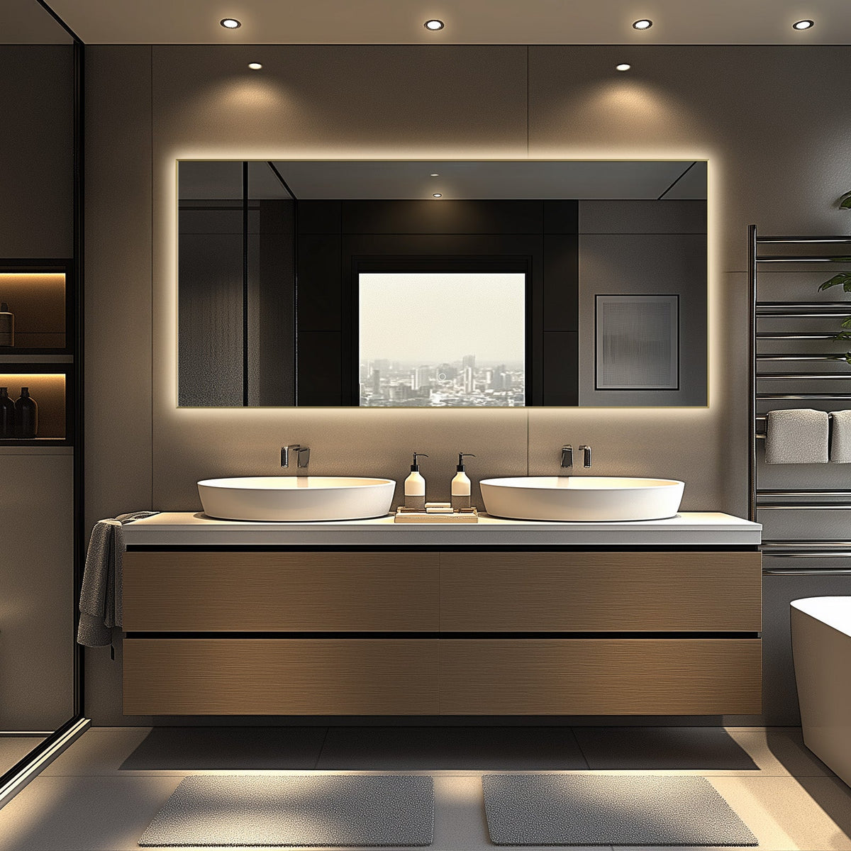 Backlit LED Bathroom Mirror, Brushed Gold Frame