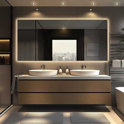 Backlit LED Bathroom Mirror, Brushed Gold Frame