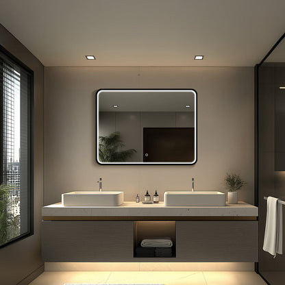 Matte black aluminum frame close-up on LED mirror